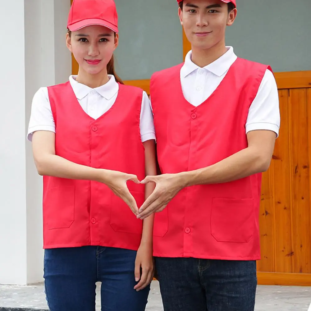 Unisex Vest Jacket Single-breasted V-Neck Sleeveless Work Uniform With Pocket Protective Volunteer Work Vest For Men women