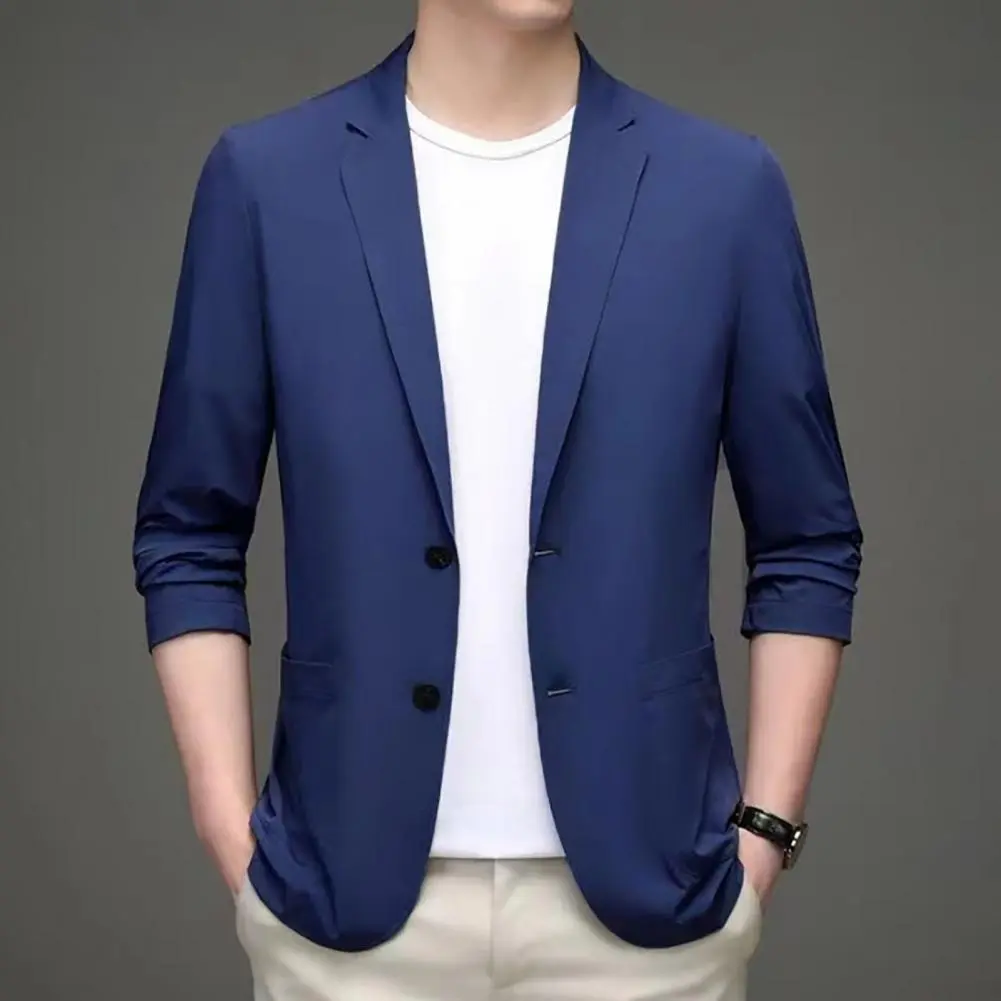 2025 M-4XL Men Suit Coat Lapel Long Sleeve Single Breasted Suit Jacket Solid Color Pockets Business Formal Suit Coat Workwear