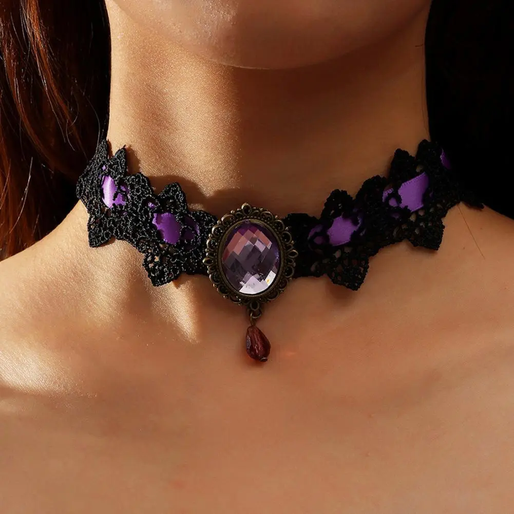 Night Robe Choker Vintage Braided Aesthetic Faux Gemstone Clavicle Necklace Girls Lace Charm Choker Jewelry Wedding Necklaces