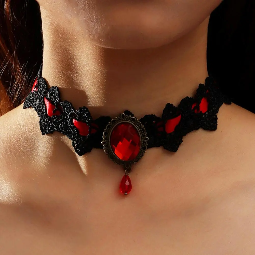 Night Robe Choker Vintage Braided Aesthetic Faux Gemstone Clavicle Necklace Girls Lace Charm Choker Jewelry Wedding Necklaces