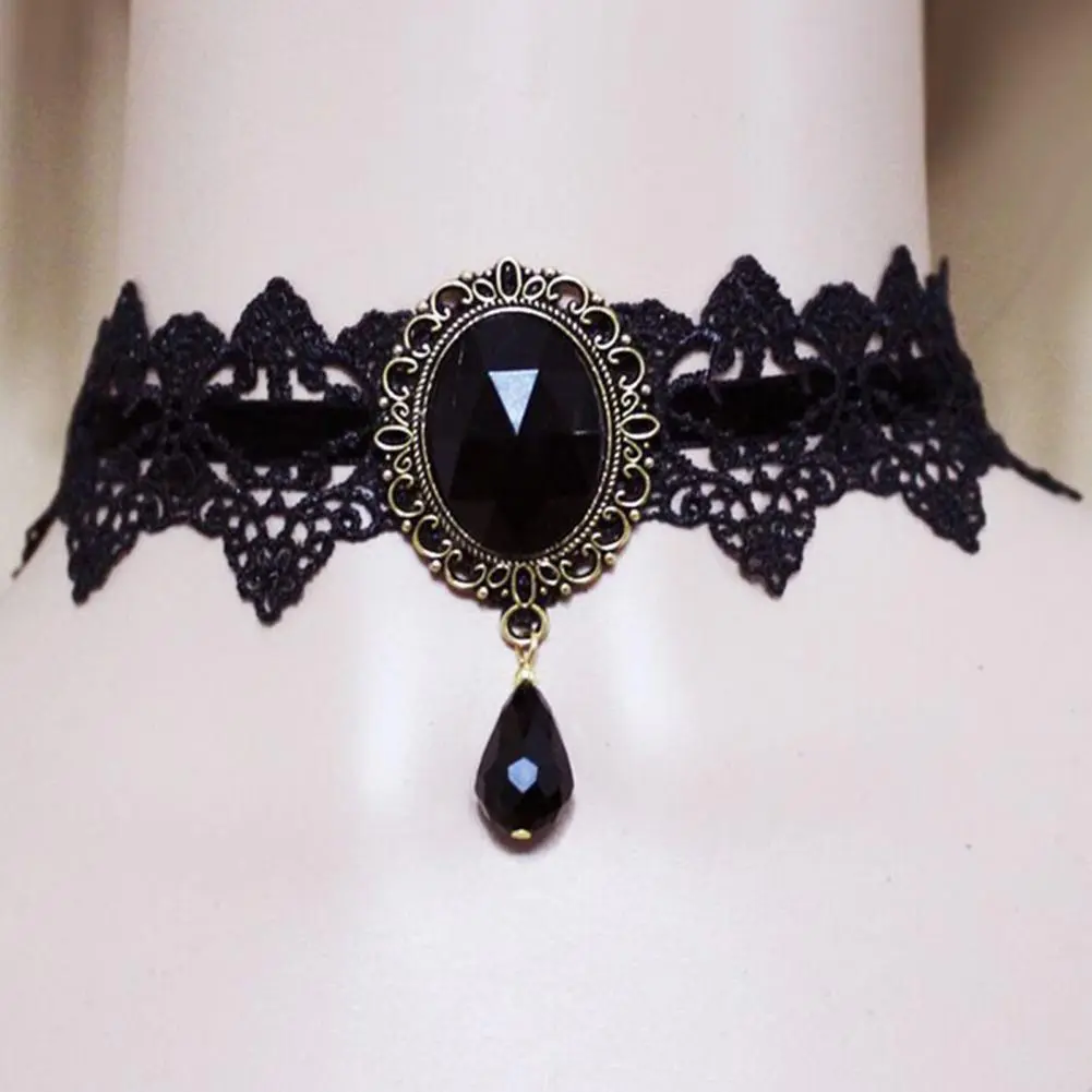 Night Robe Choker Vintage Braided Aesthetic Faux Gemstone Clavicle Necklace Girls Lace Charm Choker Jewelry Wedding Necklaces