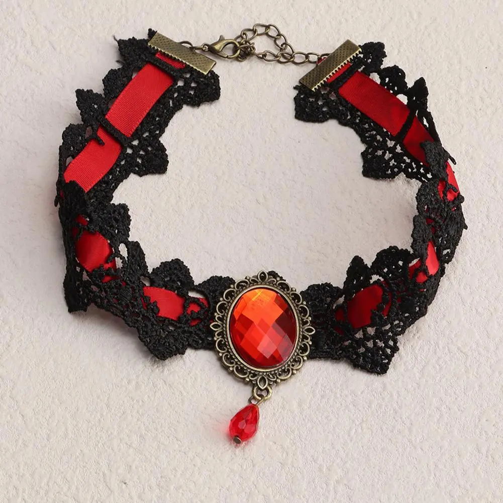 Night Robe Choker Vintage Braided Aesthetic Faux Gemstone Clavicle Necklace Girls Lace Charm Choker Jewelry Wedding Necklaces