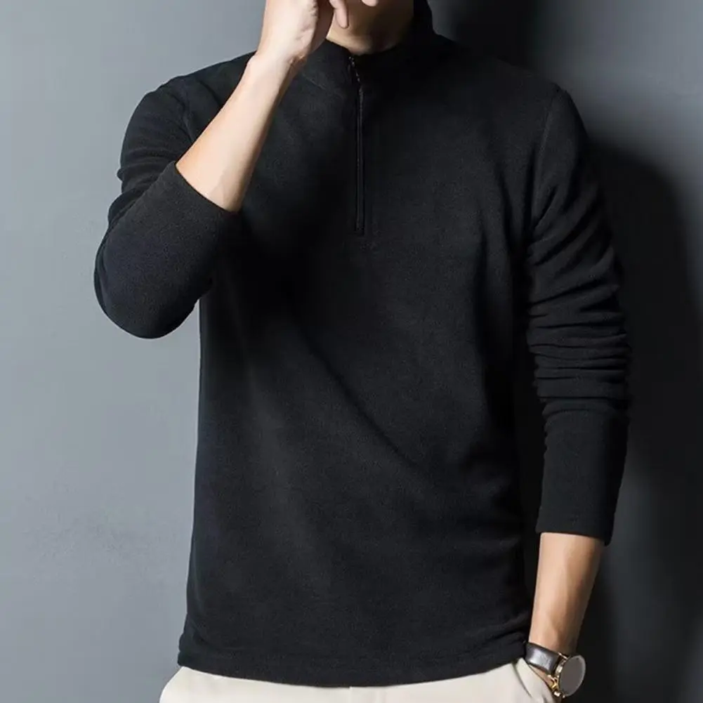 2025 M-3XL Men Fall Winter Sweatshirt Zipper Stand Collar Thick Polar Fleece Sweatshirt Neck Protection Mid Length Men Top