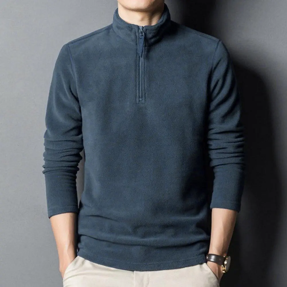2025 M-3XL Men Fall Winter Sweatshirt Zipper Stand Collar Thick Polar Fleece Sweatshirt Neck Protection Mid Length Men Top