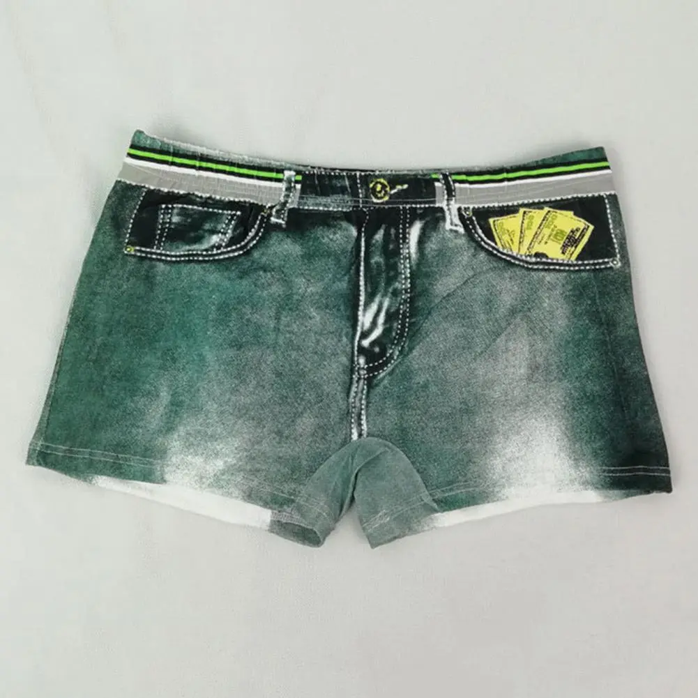 Funny Fake Jeans Men Boxer Briefs 3D Cowboy Printed Dollars Pocket Men Underpants Stretchy Boxer Panties Short Boxer Underwear