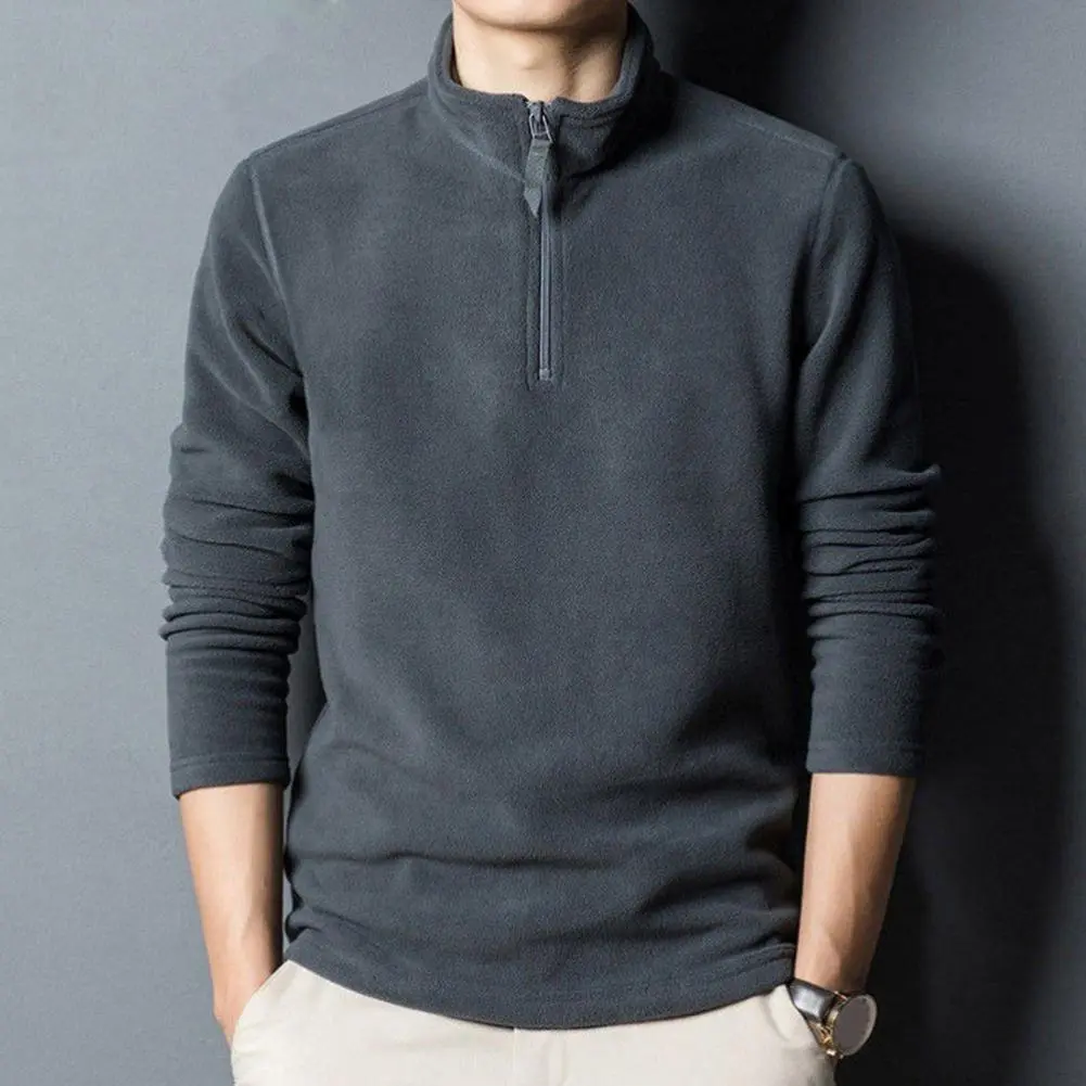2025 M-3XL Men Fall Winter Sweatshirt Zipper Stand Collar Thick Polar Fleece Sweatshirt Neck Protection Mid Length Men Top
