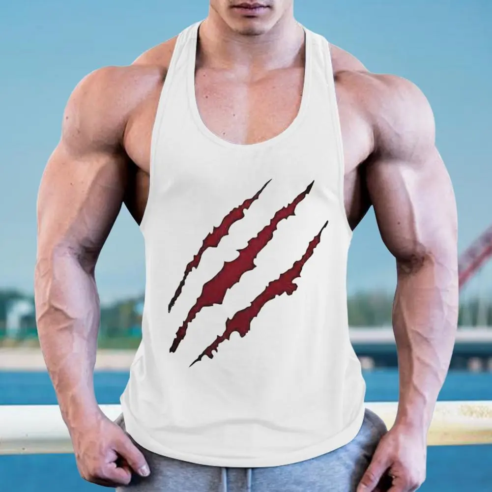 Paw Print Fitness Vest Exercise Muscle Men Tank Top  O-neck Sleeveless Loose Quick-Drying Blood Print  Sports Vest Workout Tank