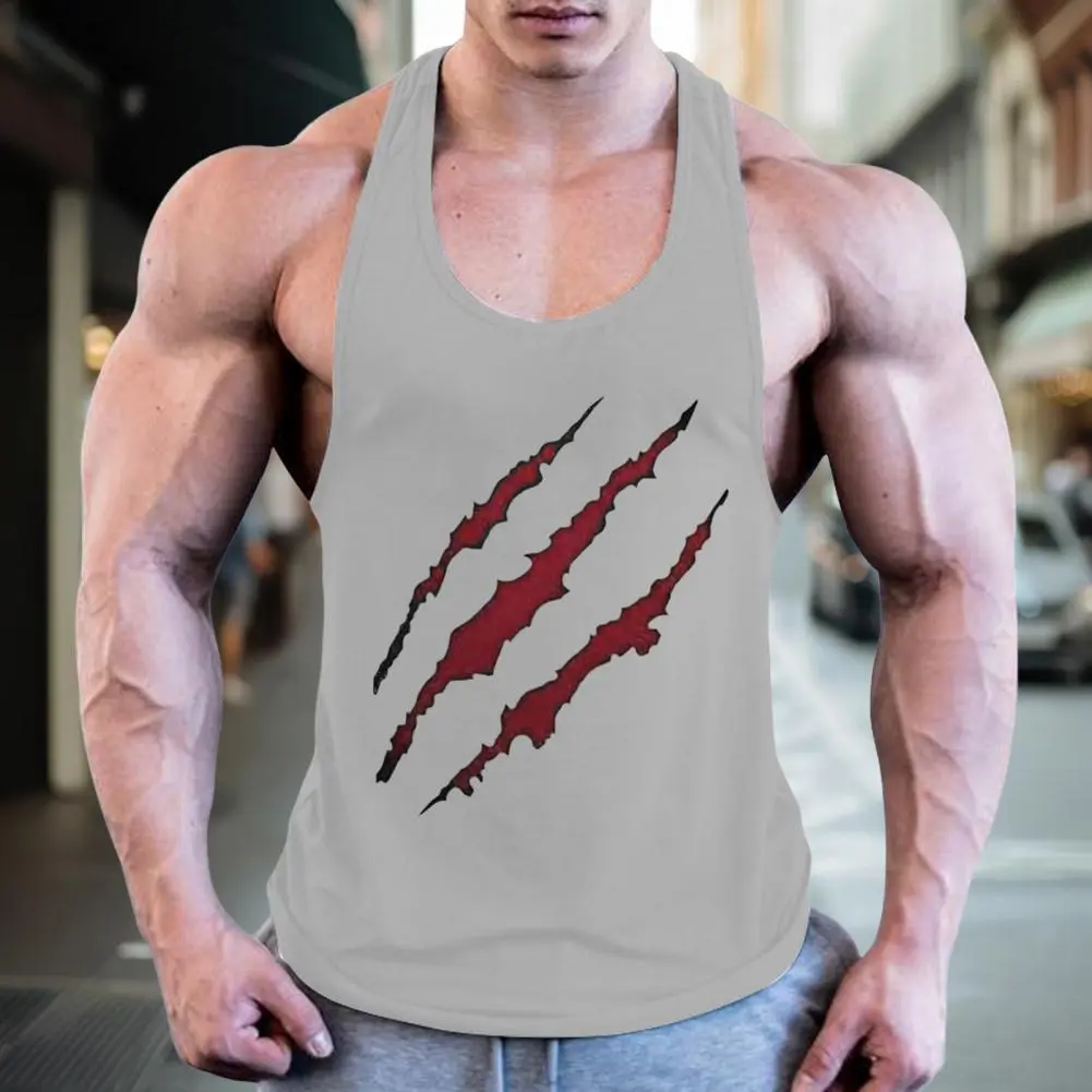 Paw Print Fitness Vest Exercise Muscle Men Tank Top  O-neck Sleeveless Loose Quick-Drying Blood Print  Sports Vest Workout Tank