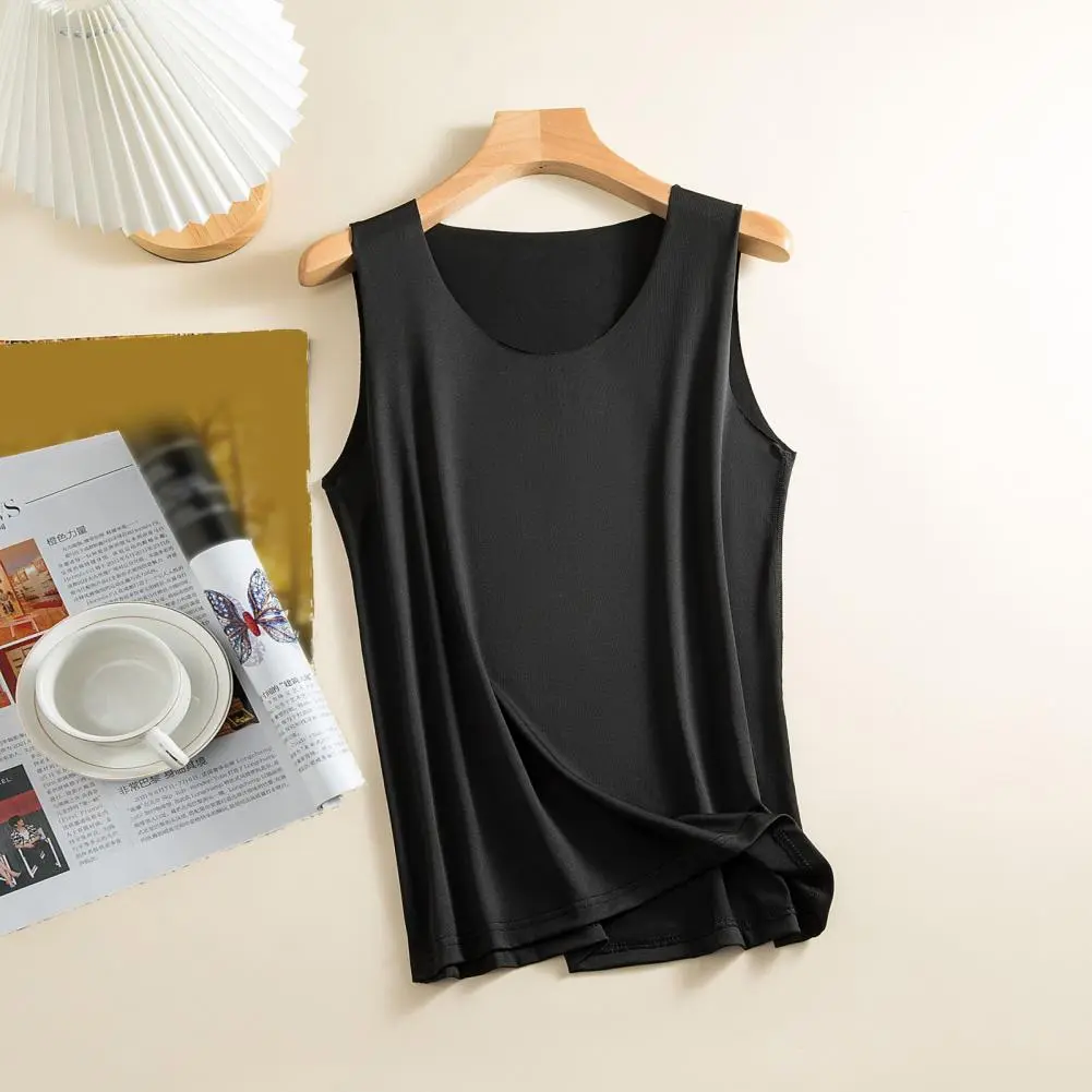 High-elastic Tank Top Versatile Tank Top Women's Silky Satin Tank Top Collection Scoop Neck Camisole Blouse Summer for Ladies