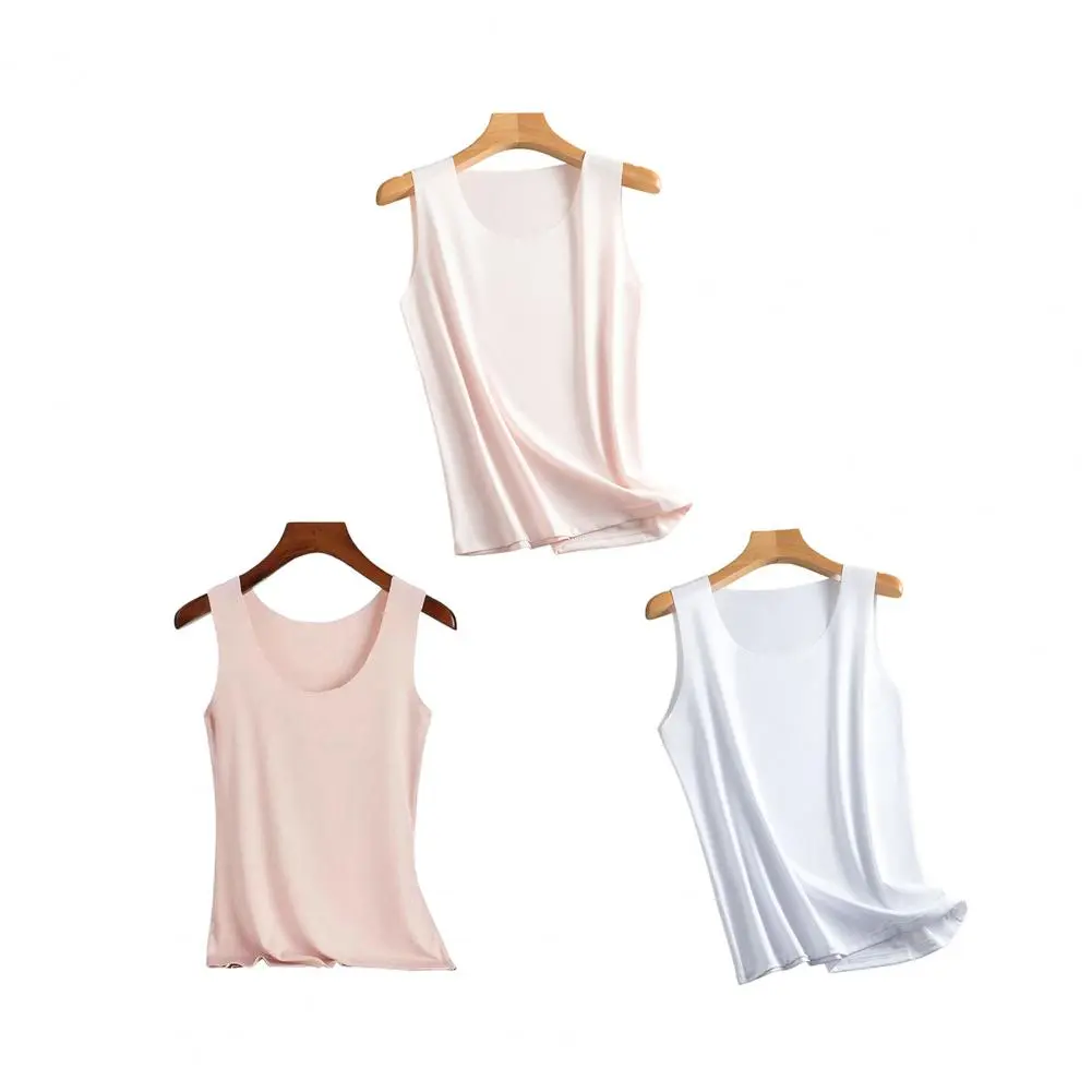 High-elastic Tank Top Versatile Tank Top Women's Silky Satin Tank Top Collection Scoop Neck Camisole Blouse Summer for Ladies