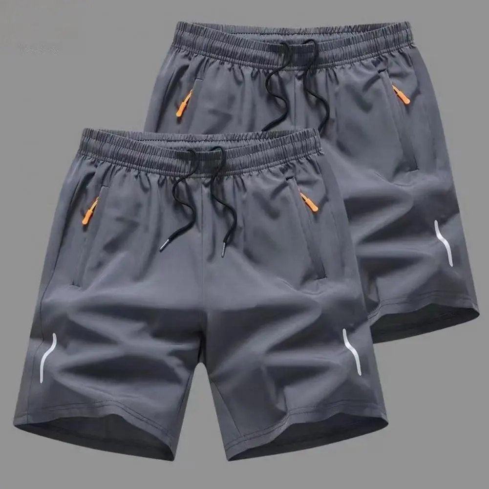 2025 Men Sport Shorts Straight Elastic Waist Casual Daily Wear Zipper Pockets Retro Thin Knee Length Summer Shorts Men Clothes