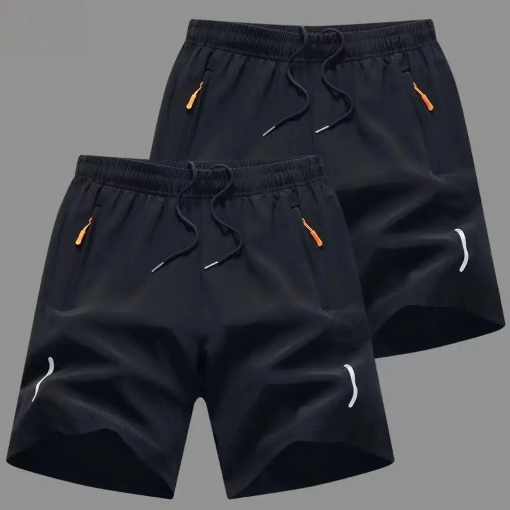 2025 Men Sport Shorts Straight Elastic Waist Casual Daily Wear Zipper Pockets Retro Thin Knee Length Summer Shorts Men Clothes