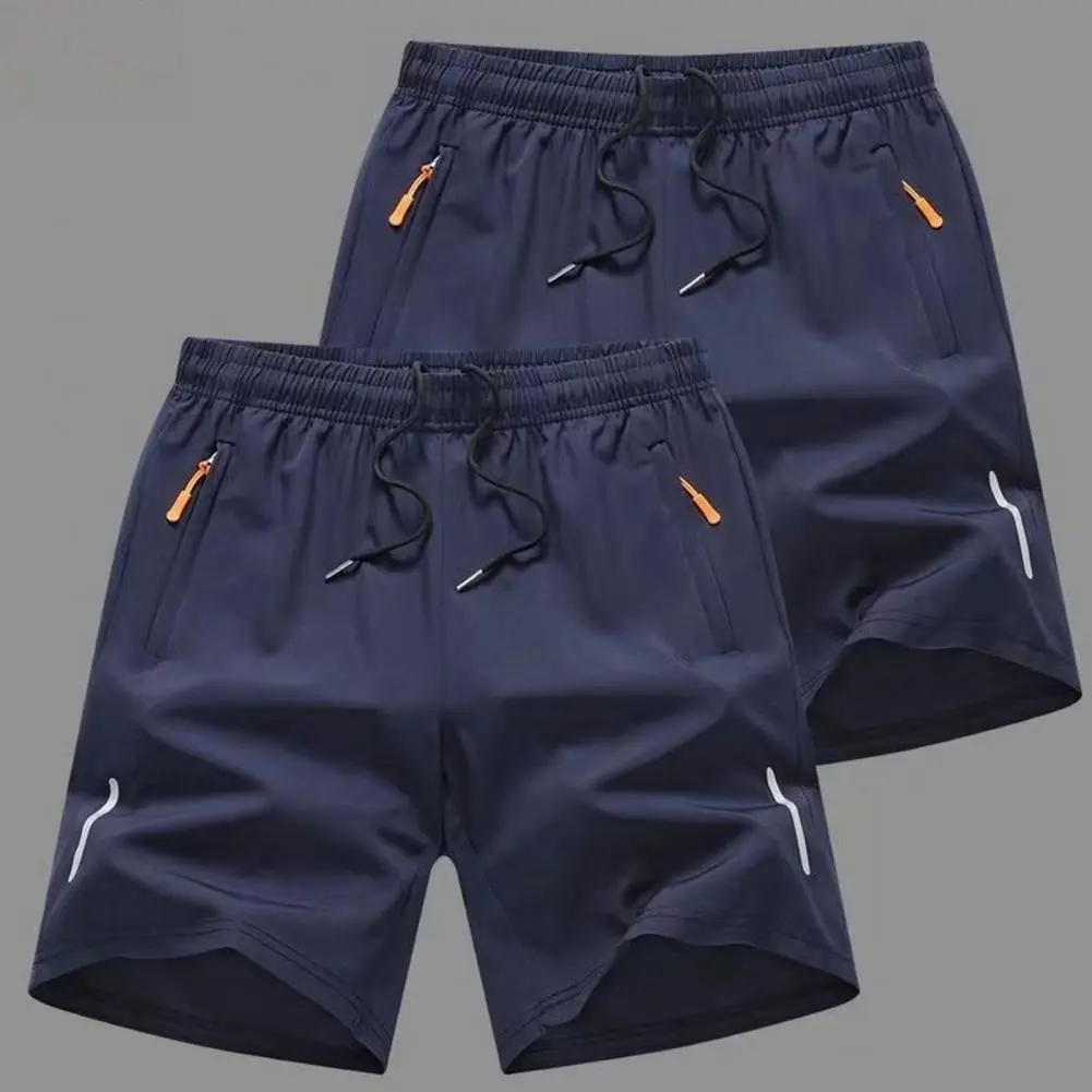 2025 Men Sport Shorts Straight Elastic Waist Casual Daily Wear Zipper Pockets Retro Thin Knee Length Summer Shorts Men Clothes