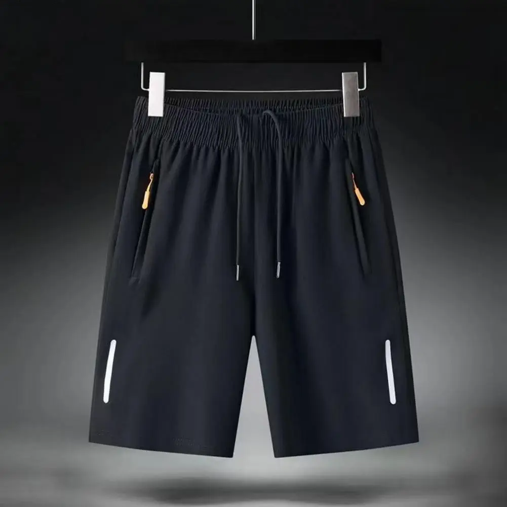 2025 Men Sport Shorts Straight Elastic Waist Casual Daily Wear Zipper Pockets Retro Thin Knee Length Summer Shorts Men Clothes