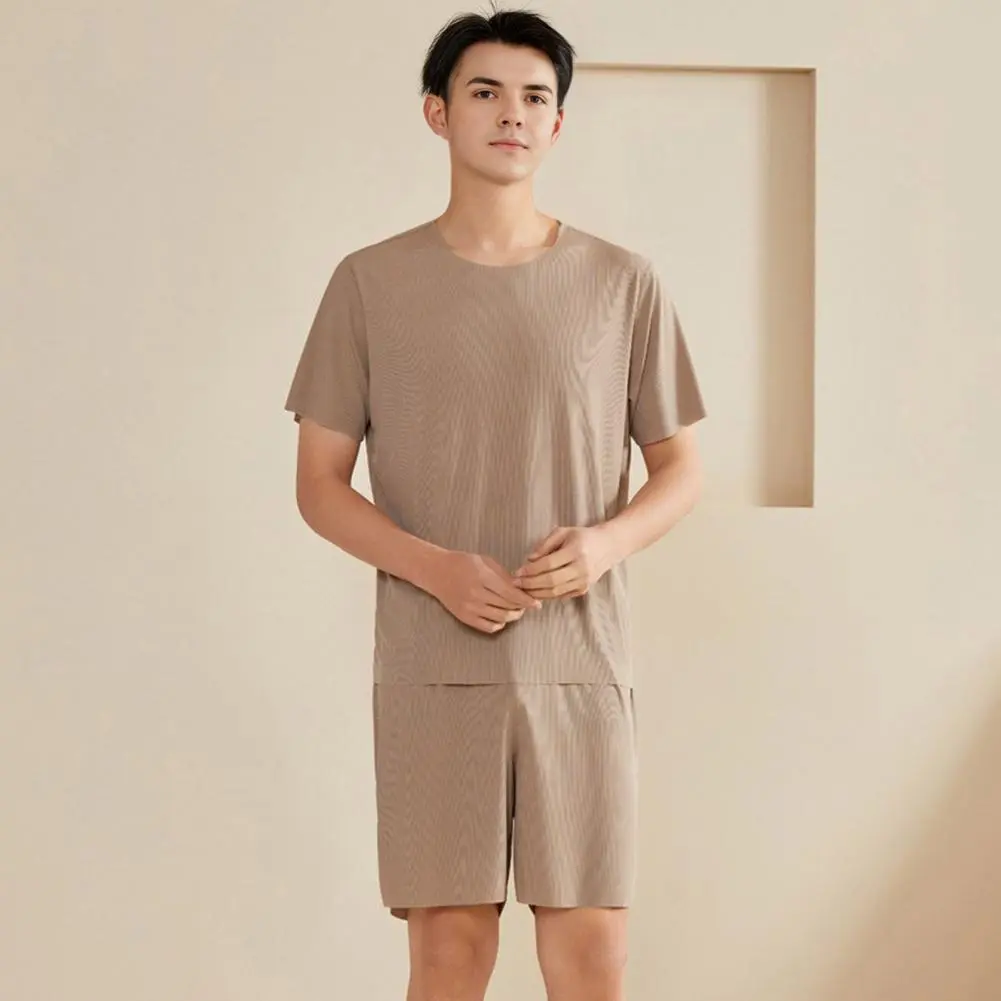 Comfortable Sleepwear Relaxing Pajama Set Men's Pajamas Set 2pcs O-neck Short Sleeve T-shirt Elastic Waist Shorts for Comfort