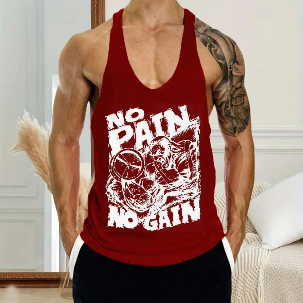 2025 M-3XL Men Summer Vest Sleeveless Slim Fit Hip Hop Letter Print Soft Stretchy U Neck Sweat Absorption Fitness Gym Tank Top