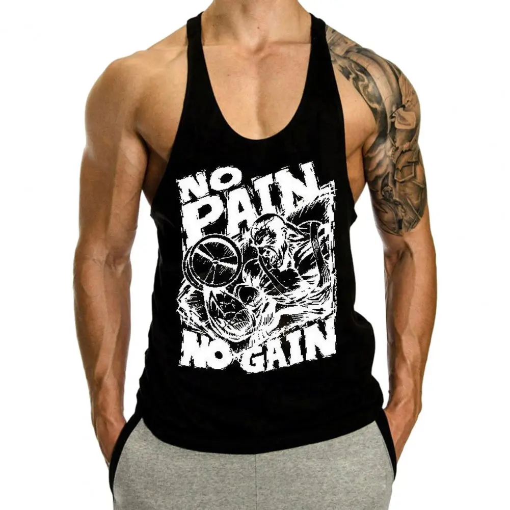 2025 M-3XL Men Summer Vest Sleeveless Slim Fit Hip Hop Letter Print Soft Stretchy U Neck Sweat Absorption Fitness Gym Tank Top