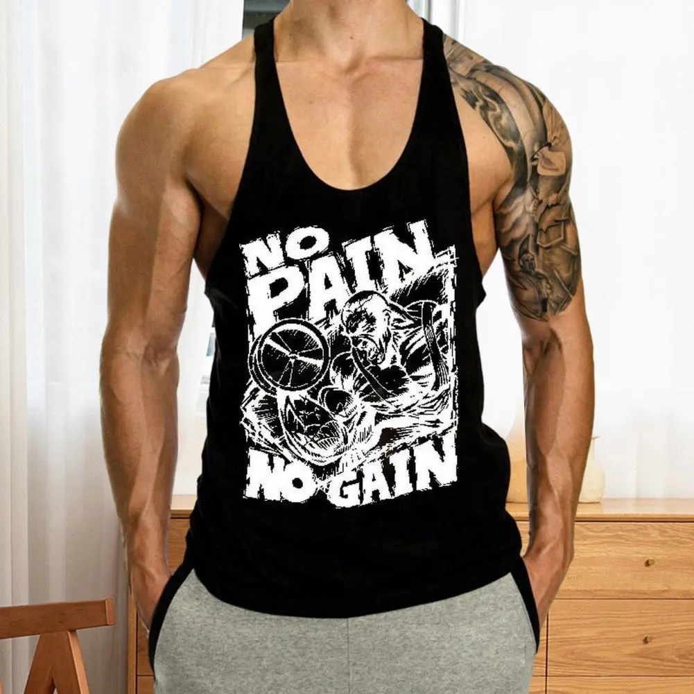 2025 M-3XL Men Summer Vest Sleeveless Slim Fit Hip Hop Letter Print Soft Stretchy U Neck Sweat Absorption Fitness Gym Tank Top