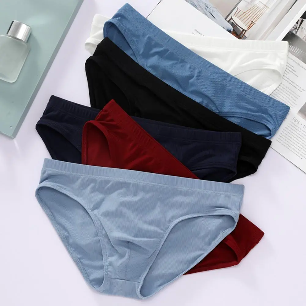 2025 M-3XL Men Briefs Low-rise Elastic Waistband Ice Silk Briefs Solid Color Ice Silk Summer Thin Panties High Elastic Underwear
