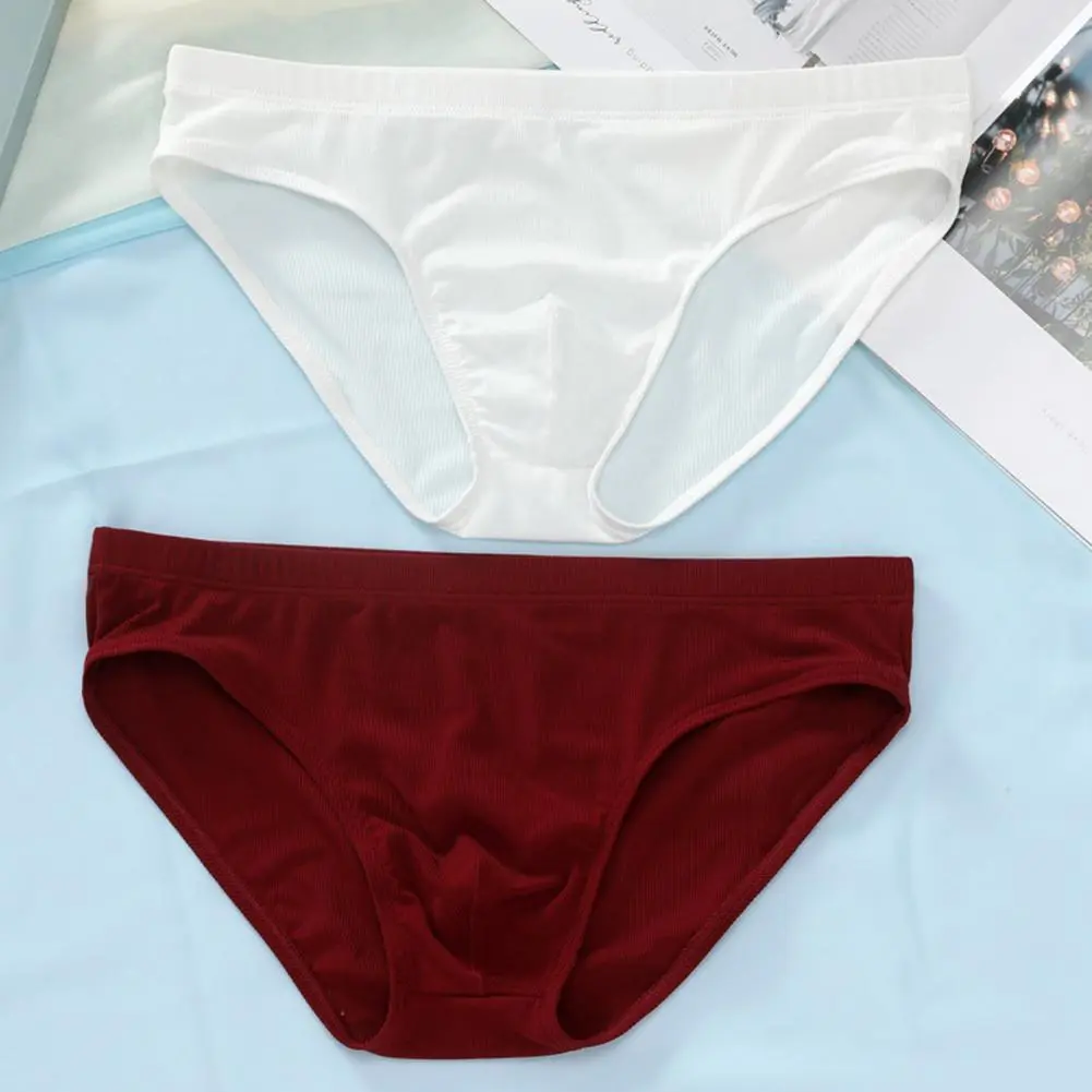 2025 M-3XL Men Briefs Low-rise Elastic Waistband Ice Silk Briefs Solid Color Ice Silk Summer Thin Panties High Elastic Underwear