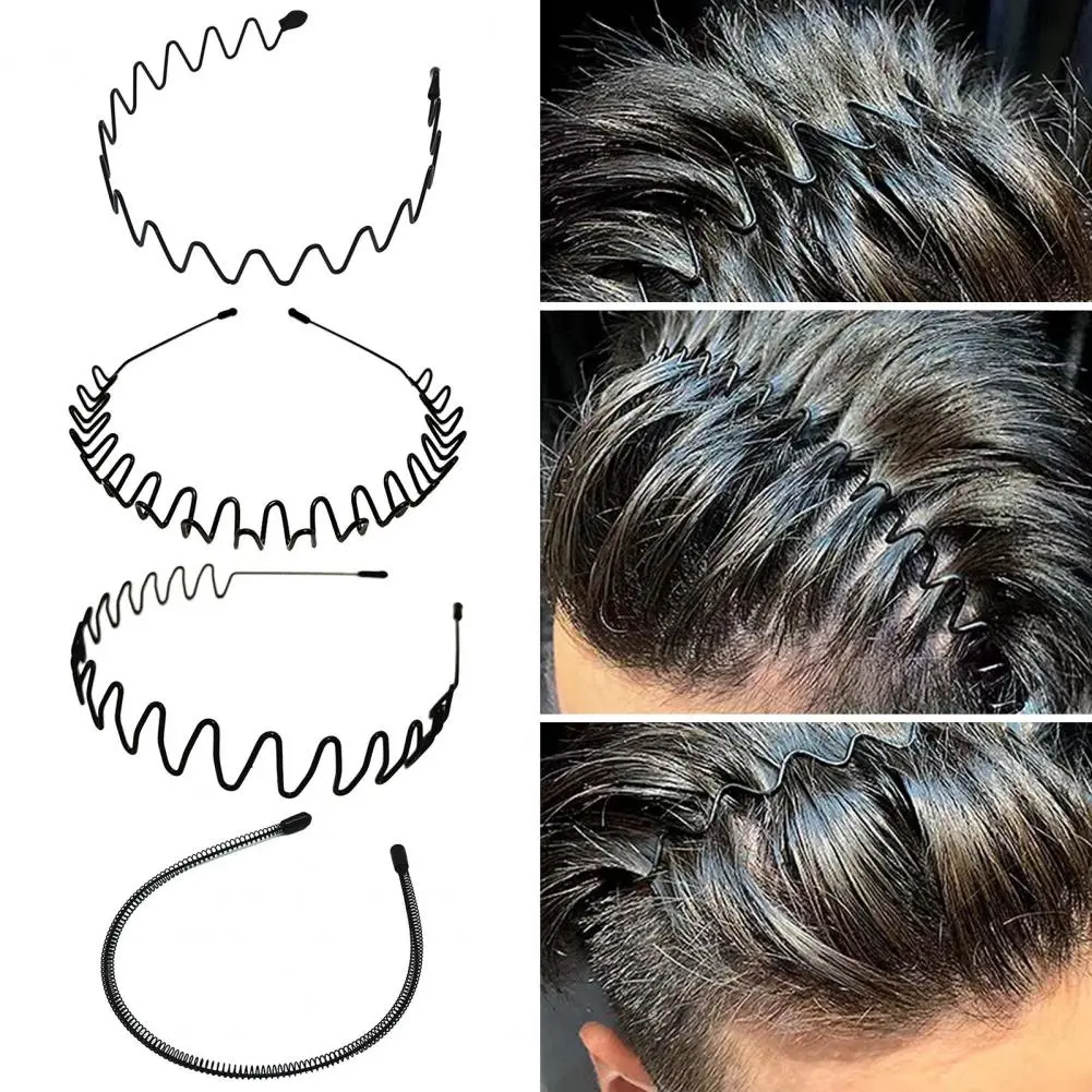 2025 Fashion Metal Hair Band Men Women Unisex Black Wavy Hair Head Hoop Band Sports Headband Hairband Hair Accessories Gift