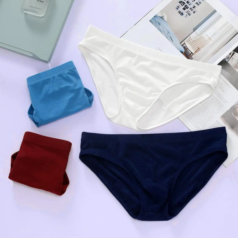 2025 M-3XL Men Briefs Low-rise Elastic Waistband Ice Silk Briefs Solid Color Ice Silk Summer Thin Panties High Elastic Underwear