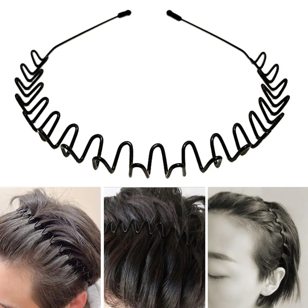 2025 Fashion Metal Hair Band Men Women Unisex Black Wavy Hair Head Hoop Band Sports Headband Hairband Hair Accessories Gift