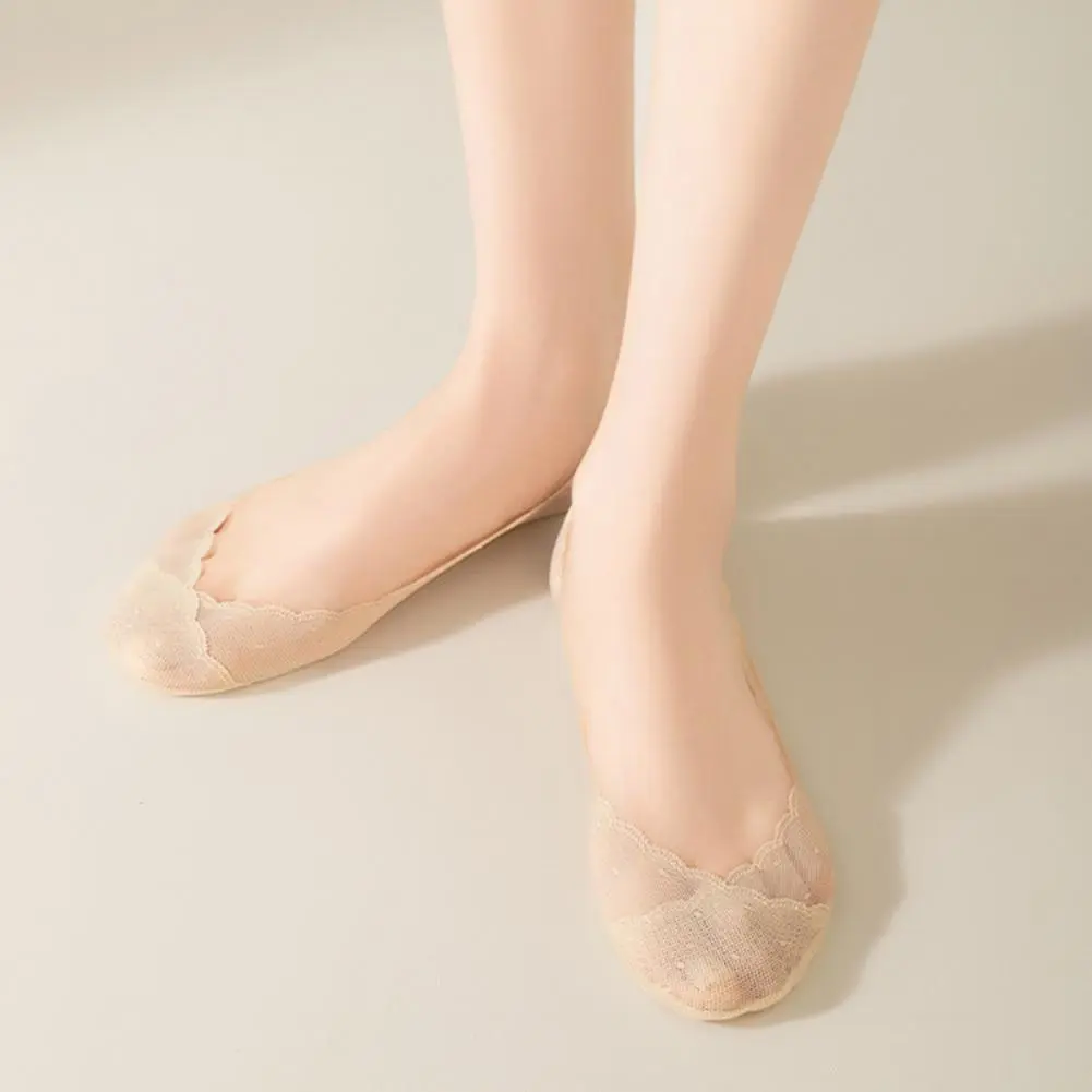 Cotton Bottom Socks Cotton Socks Elegant Women's Lace Boat Socks with Breathable Mesh Anti-slip Design for Comfort
