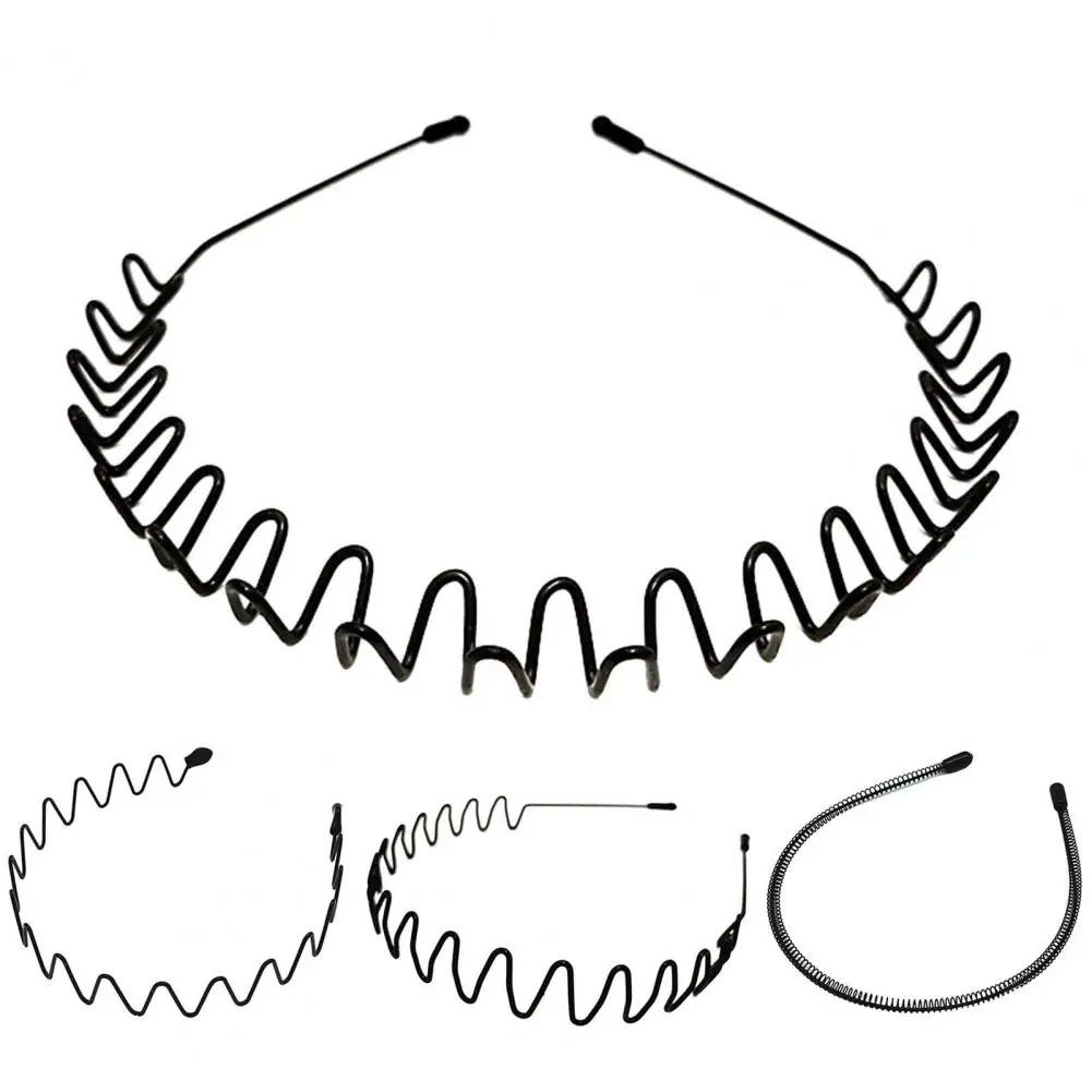 2025 Fashion Metal Hair Band Men Women Unisex Black Wavy Hair Head Hoop Band Sports Headband Hairband Hair Accessories Gift