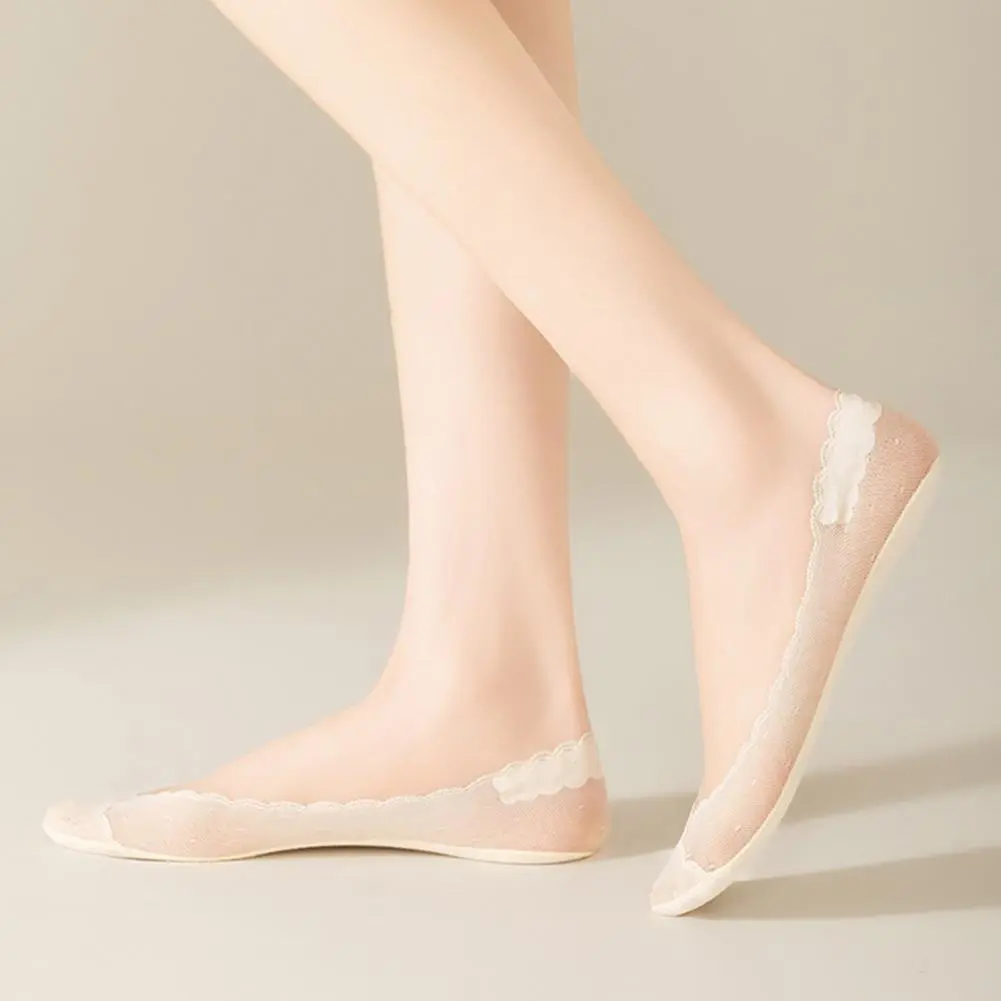 Cotton Bottom Socks Cotton Socks Elegant Women's Lace Boat Socks with Breathable Mesh Anti-slip Design for Comfort