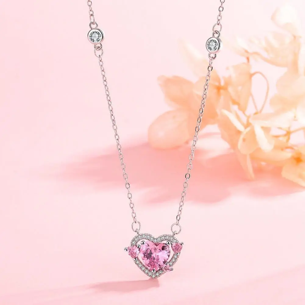 Colorful Crystal Heart Pendant Necklace For Women Trendy Stainless Steel Jewelry Female Wedding Neck Chain Clavical Necklace2025