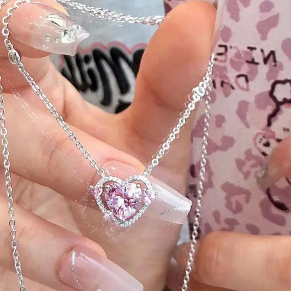 Colorful Crystal Heart Pendant Necklace For Women Trendy Stainless Steel Jewelry Female Wedding Neck Chain Clavical Necklace2025