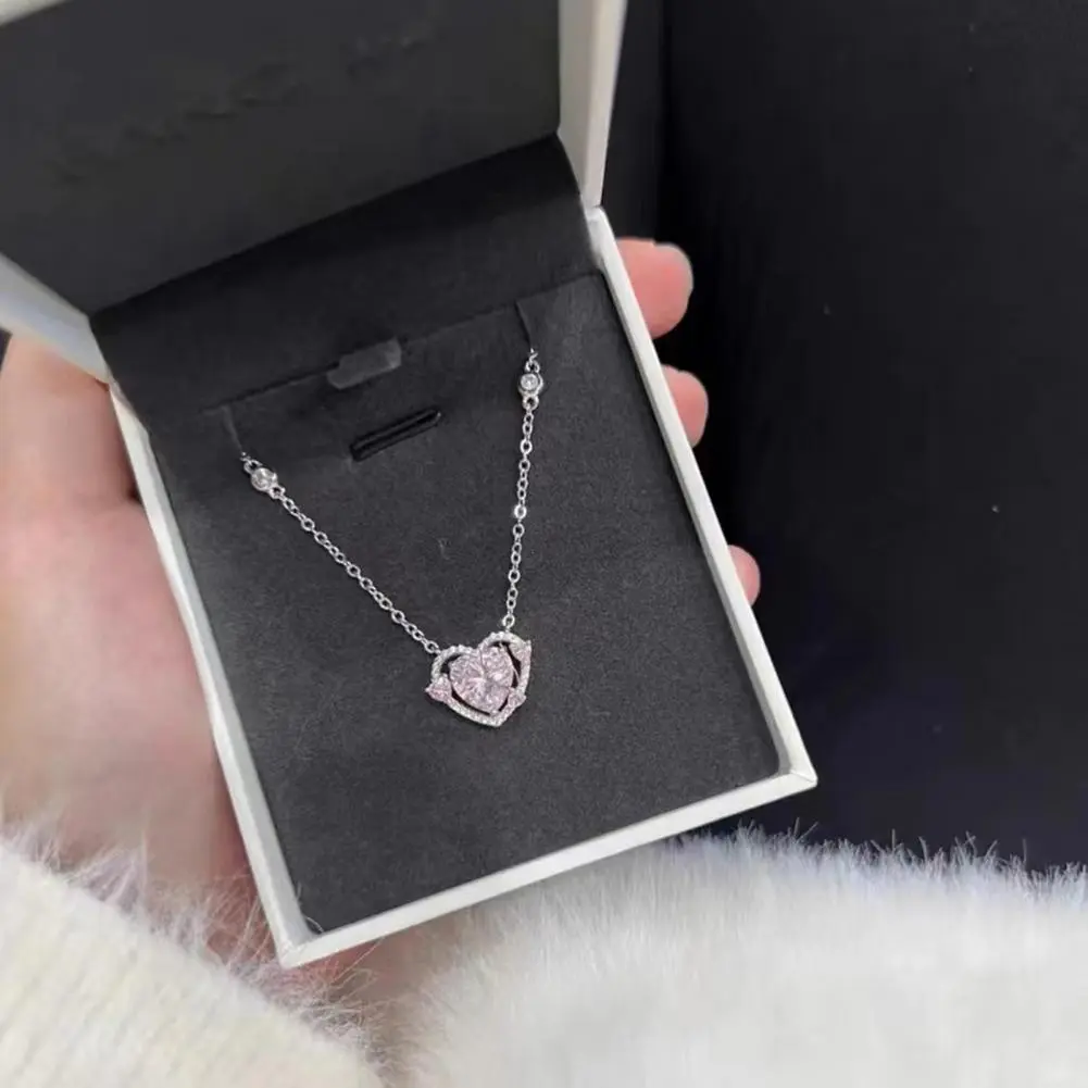 Colorful Crystal Heart Pendant Necklace For Women Trendy Stainless Steel Jewelry Female Wedding Neck Chain Clavical Necklace2025