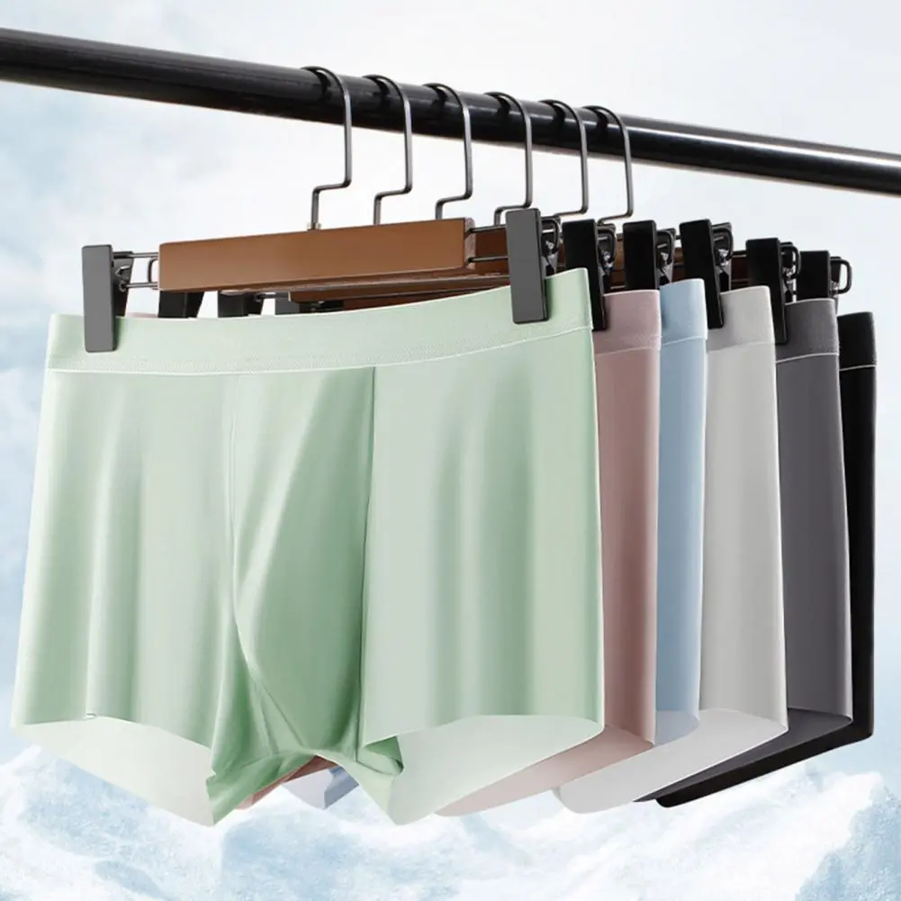 2025 M-3XL Men Ice Silk Boxer Briefs Mid-rise Wide Waistband Ultra Thin Ice Silk Shorts Underwear Solid Color U-convex Panties