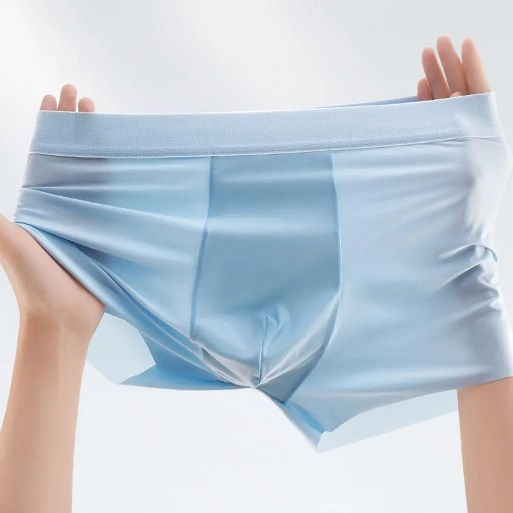 2025 M-3XL Men Ice Silk Boxer Briefs Mid-rise Wide Waistband Ultra Thin Ice Silk Shorts Underwear Solid Color U-convex Panties