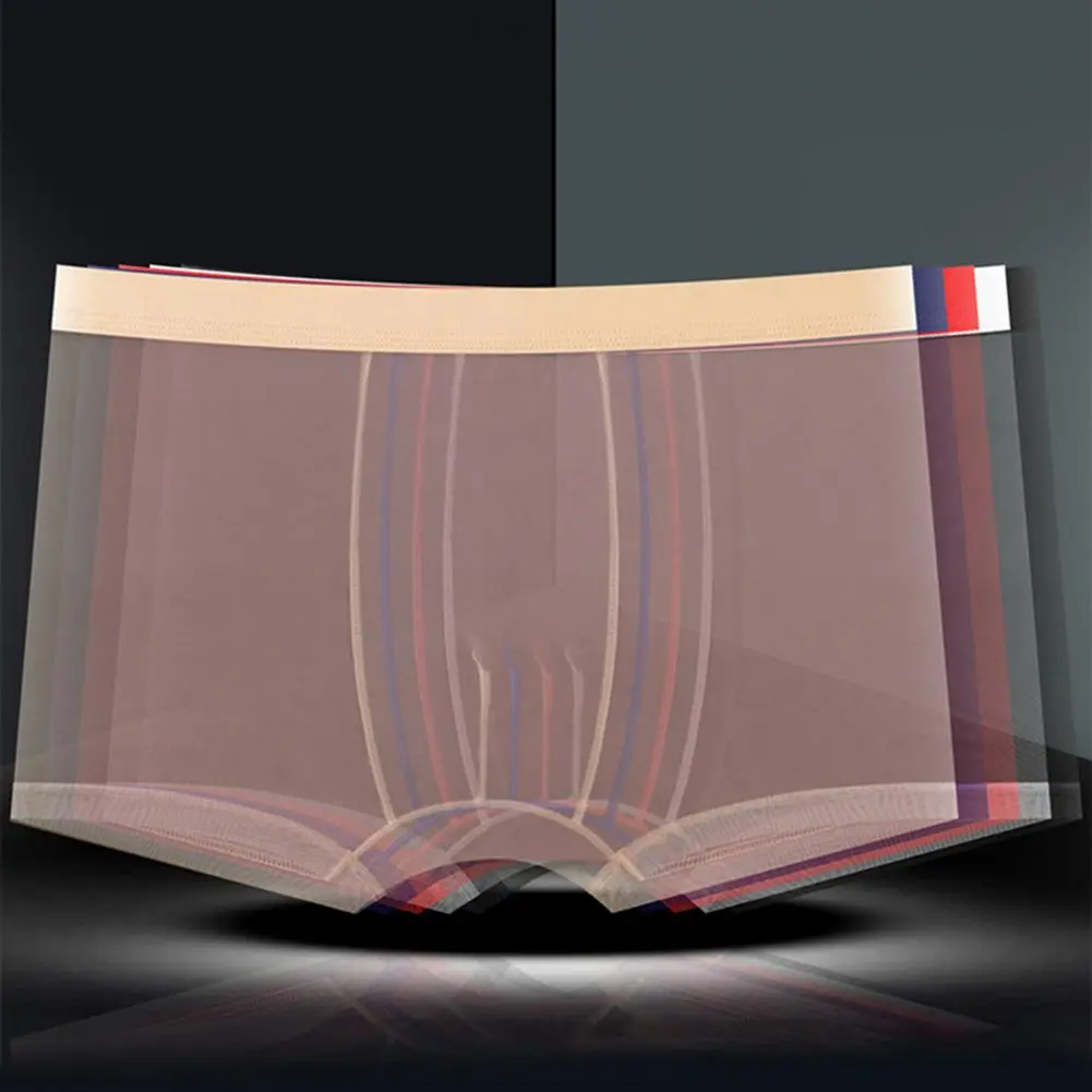 Comfortable Men Underwear Lightweight Boxer Sexy Breathable Mesh Yarn Boxer Shorts for Men Mid-rise Elastic Waist for Comfort