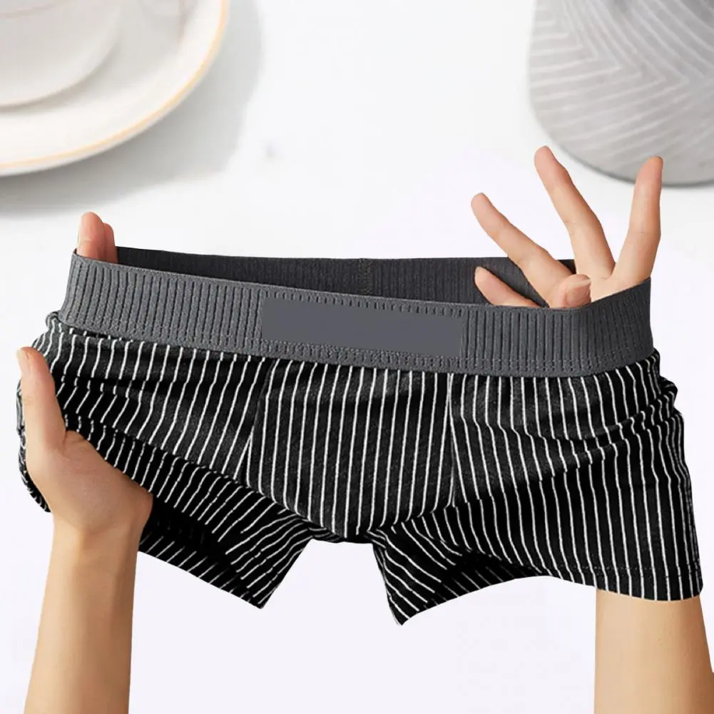 2025 new Men Boxer Underwear Mid-rise Striped Print Patchwork Color Thin Shorts Briefs Quick Drying U-convex Panties