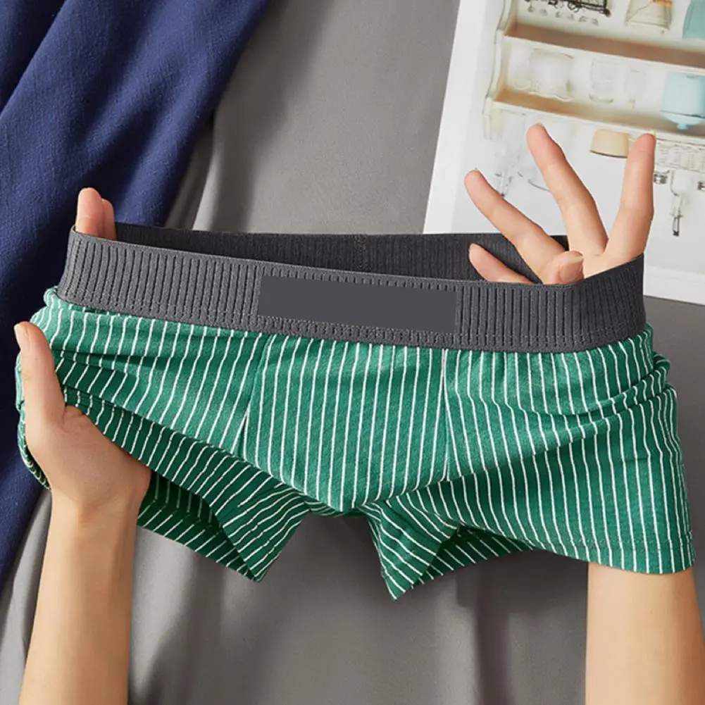 2025 new Men Boxer Underwear Mid-rise Striped Print Patchwork Color Thin Shorts Briefs Quick Drying U-convex Panties