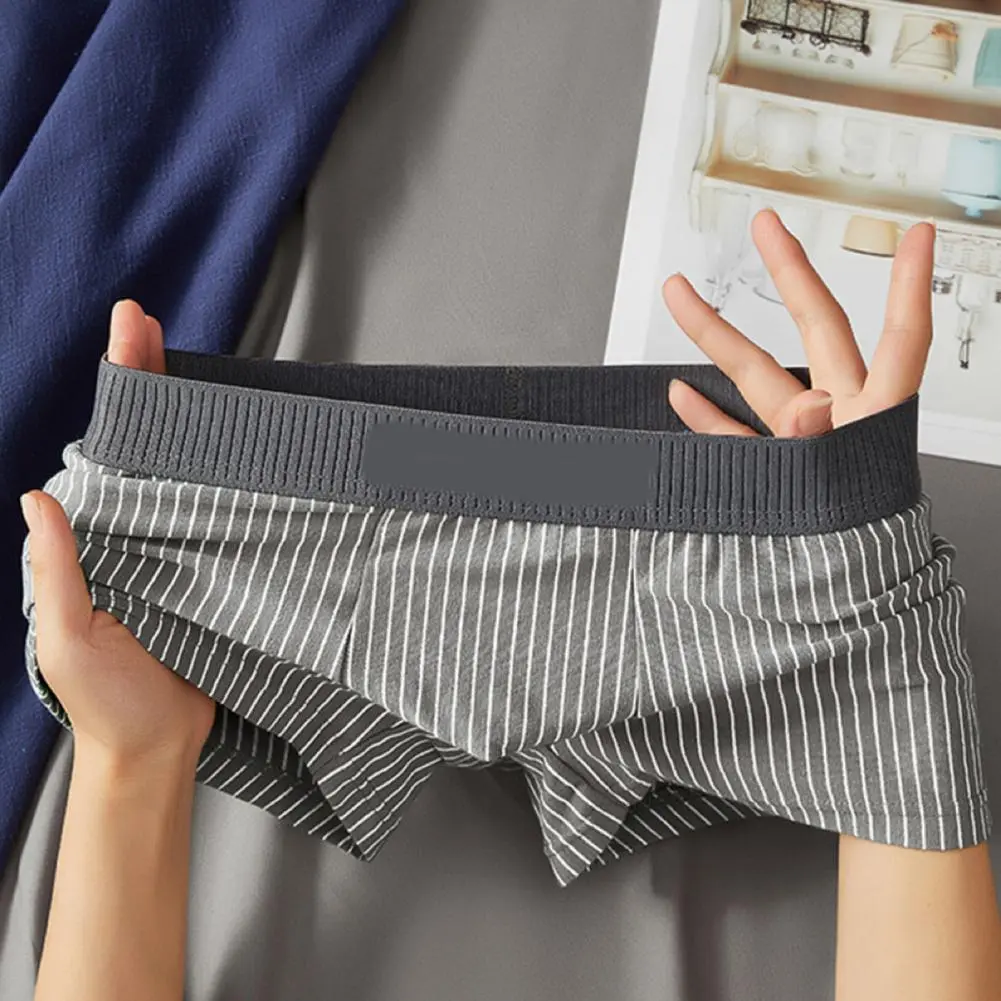 2025 new Men Boxer Underwear Mid-rise Striped Print Patchwork Color Thin Shorts Briefs Quick Drying U-convex Panties