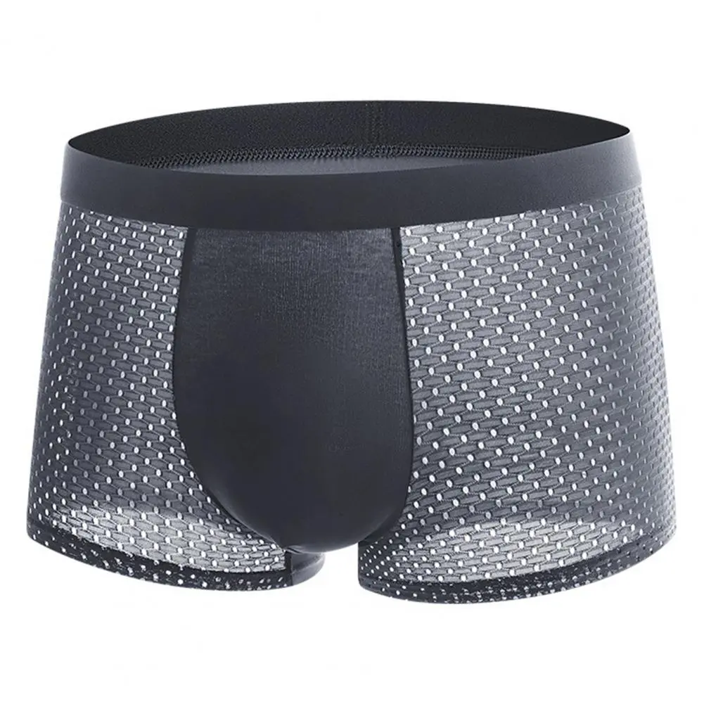2025 L-3XL Men Summer Underwear Mid-rise Wide Elastic Waistband Boxer Briefs U-convex Ice Silk Mesh Shorts Panties Underpants