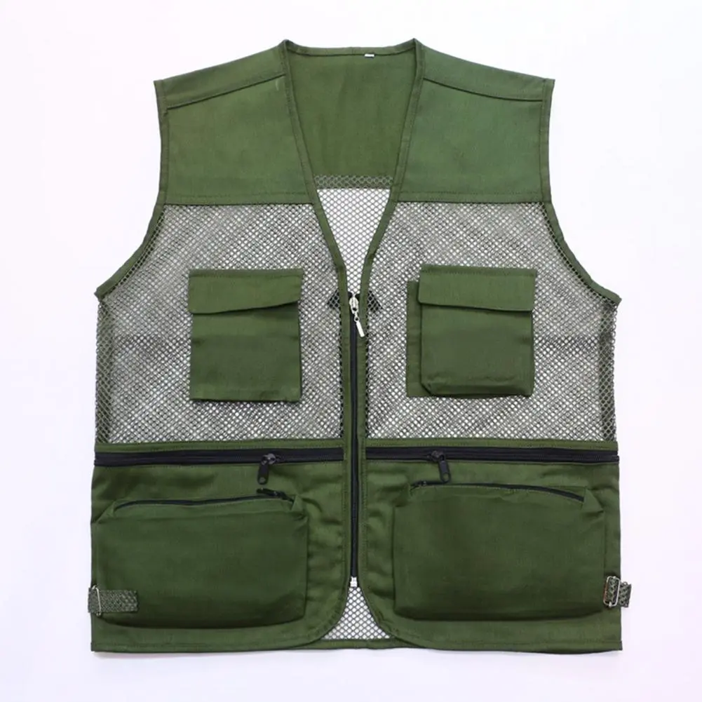 Men Waistcoat Breathable Sleeveless Multi Pockets Zipper Mesh Director Fishing Camping Vest Outdoor Mesh Vest Travel Waistcoat