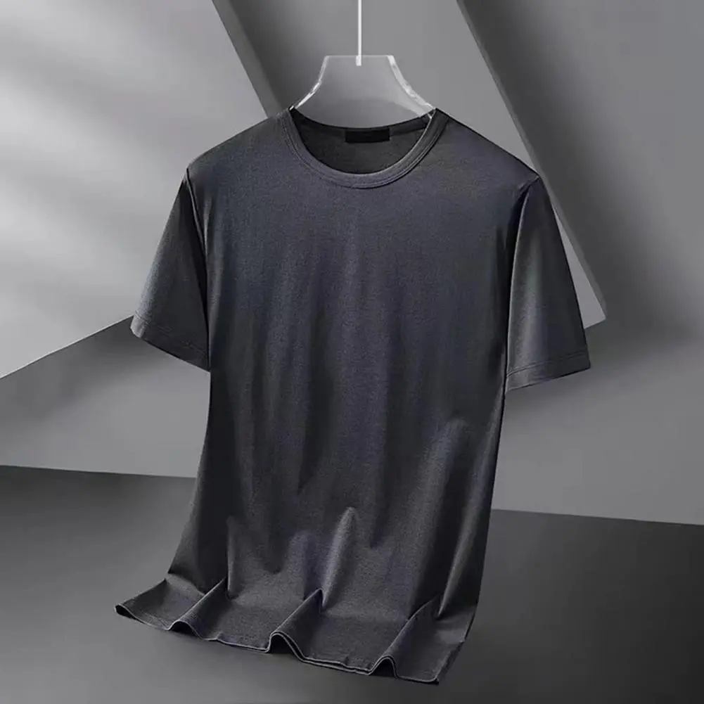 2025 M-3XL Unisex Men T-shirt Pure Color O Neck Short Sleeves Mid Length Pullover Casual Sport T-shirt Running T-Shirts