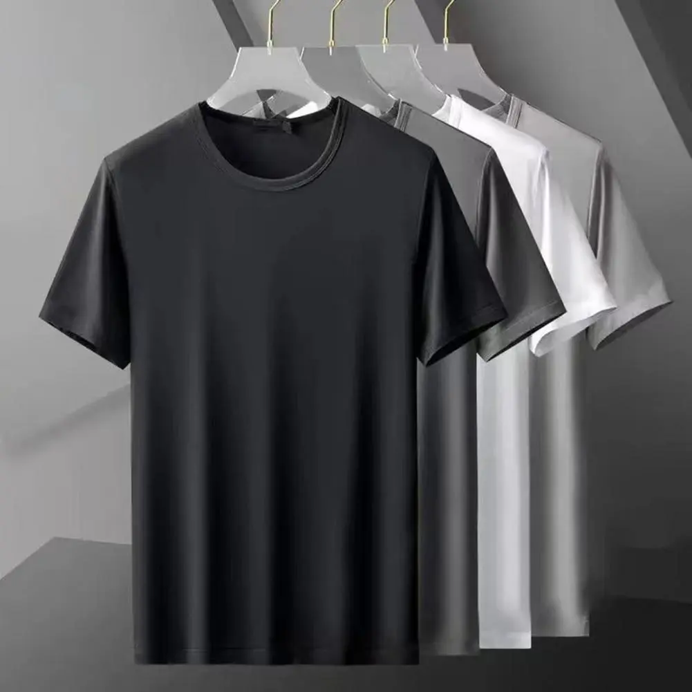 2025 M-3XL Unisex Men T-shirt Pure Color O Neck Short Sleeves Mid Length Pullover Casual Sport T-shirt Running T-Shirts