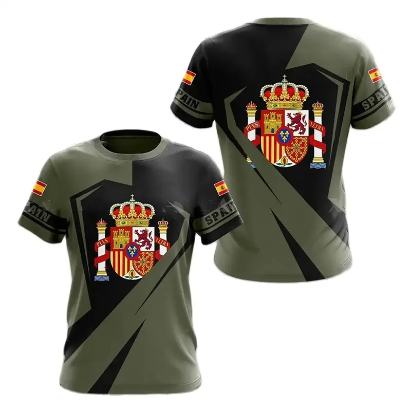 SPAIN Spain National Emblem Print 3D Men's T-shirts O-neck Short-sleeved Tops Fashion Oversized Loose Men Clothing Ropa Hombre
