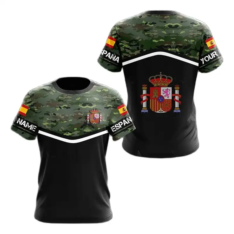 SPAIN Spain National Emblem Print 3D Men's T-shirts O-neck Short-sleeved Tops Fashion Oversized Loose Men Clothing Ropa Hombre