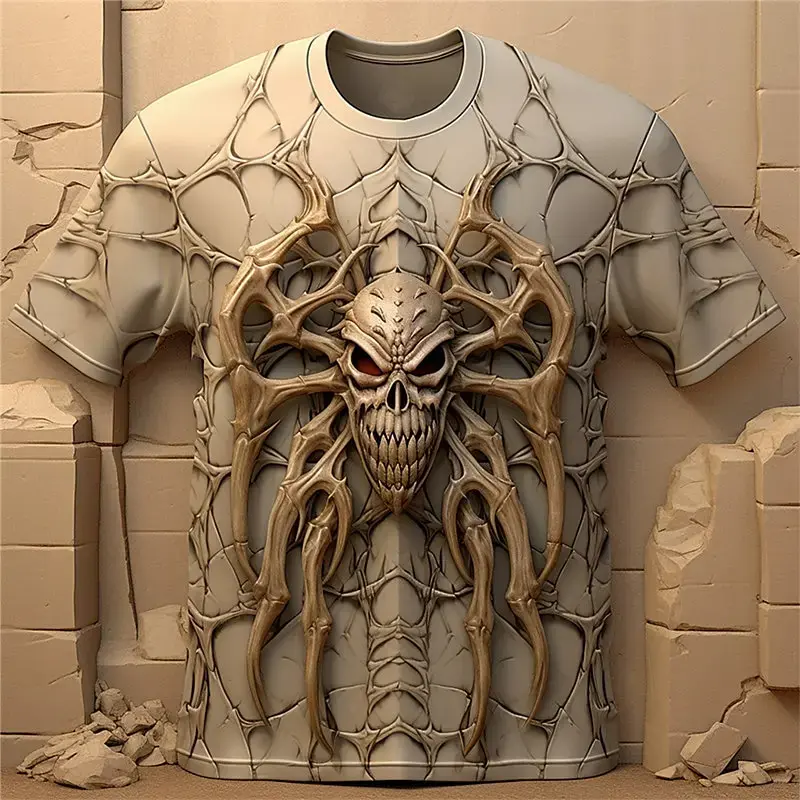 Retro T-Shirts For Men Clothing 3d Skull Print Trend Men's T-Shirt New Designs Short Sleeve Tees 2024 Oversized Male Tshirts 4XL