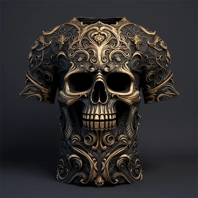Retro T-Shirts For Men Clothing 3d Skull Print Trend Men's T-Shirt New Designs Short Sleeve Tees 2024 Oversized Male Tshirts 4XL