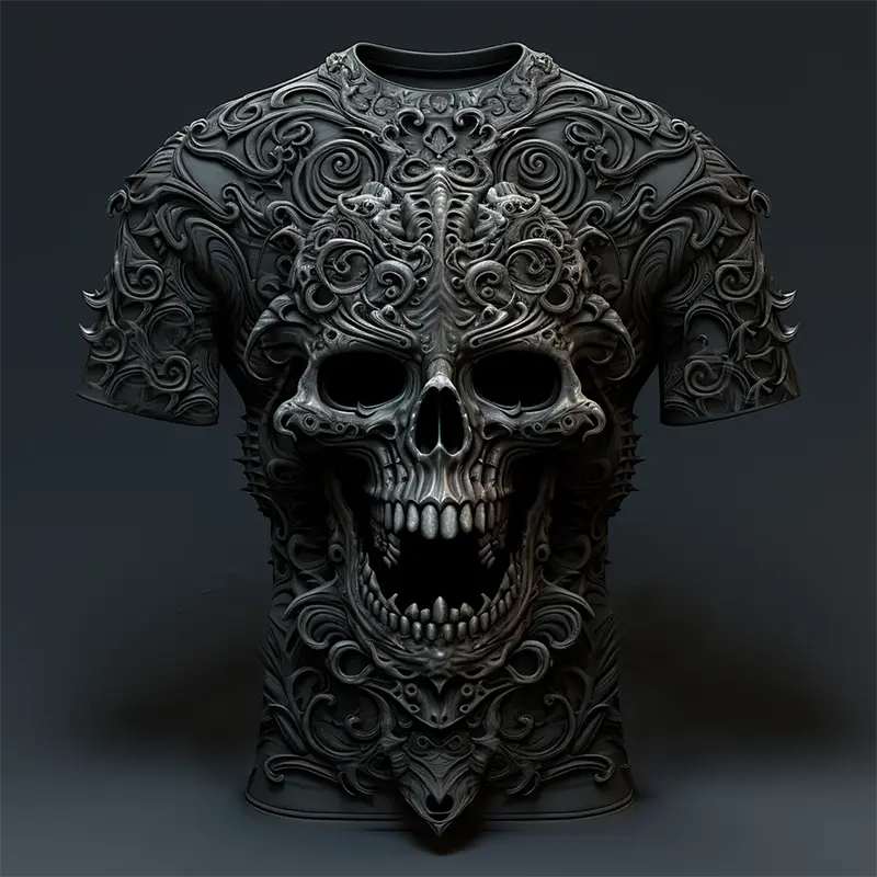 Retro T-Shirts For Men Clothing 3d Skull Print Trend Men's T-Shirt New Designs Short Sleeve Tees 2024 Oversized Male Tshirts 4XL