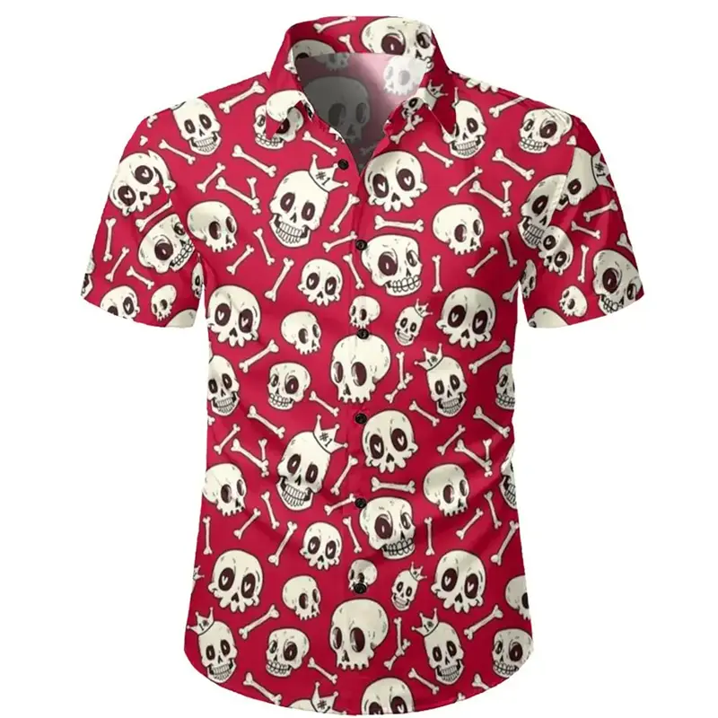 Men's Skull Shirts Casual Short Sleeve Shirt For Men Clothing 2024 Summer Men's Clothing Loose Oversized Lapel Shirt Tops Camisa
