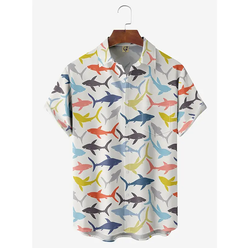 New Hawaii Shirt For Men Kawaiian Shark 3D Print Short Sleeve Cuban Blouse Beach Summer Holiday Shirts Streetwear Daily y2k Tops
